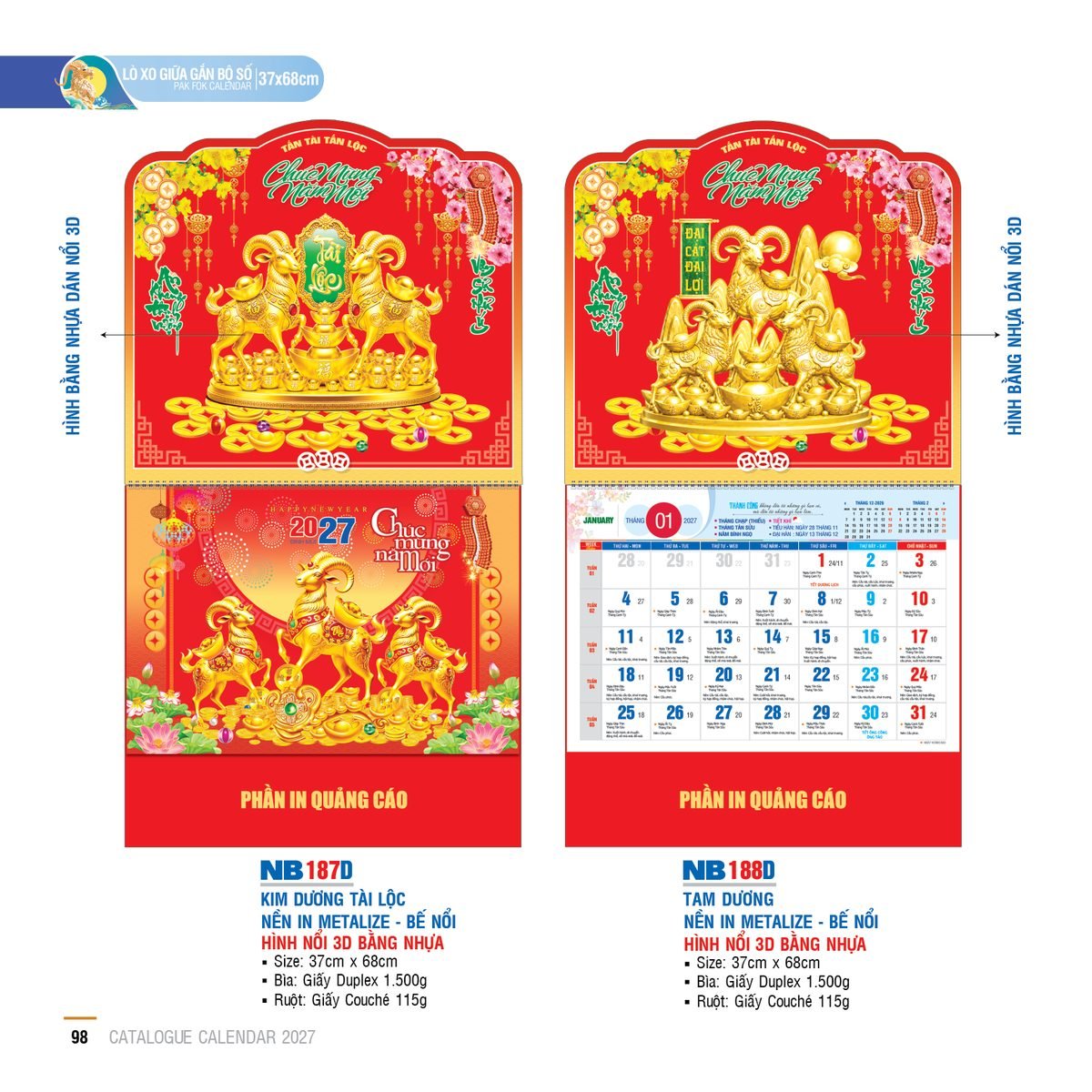 Lịch Treo Tường Lò Xo 2027 NB Mẫu NB188D (37 x 68cm) Bộ Quà Tặng Doanh Nghiệp Thủy Tinh & Lịch Lịch Treo Tường Lò Xo 2027 NB Mẫu NB188D (37 x 68cm) Bộ Quà Tặng Doanh Nghiệp Thủy Tinh & Lịch in logo doanh nghiệp quà tặng Tết tại Quà Tặng Thủy Tinh VN