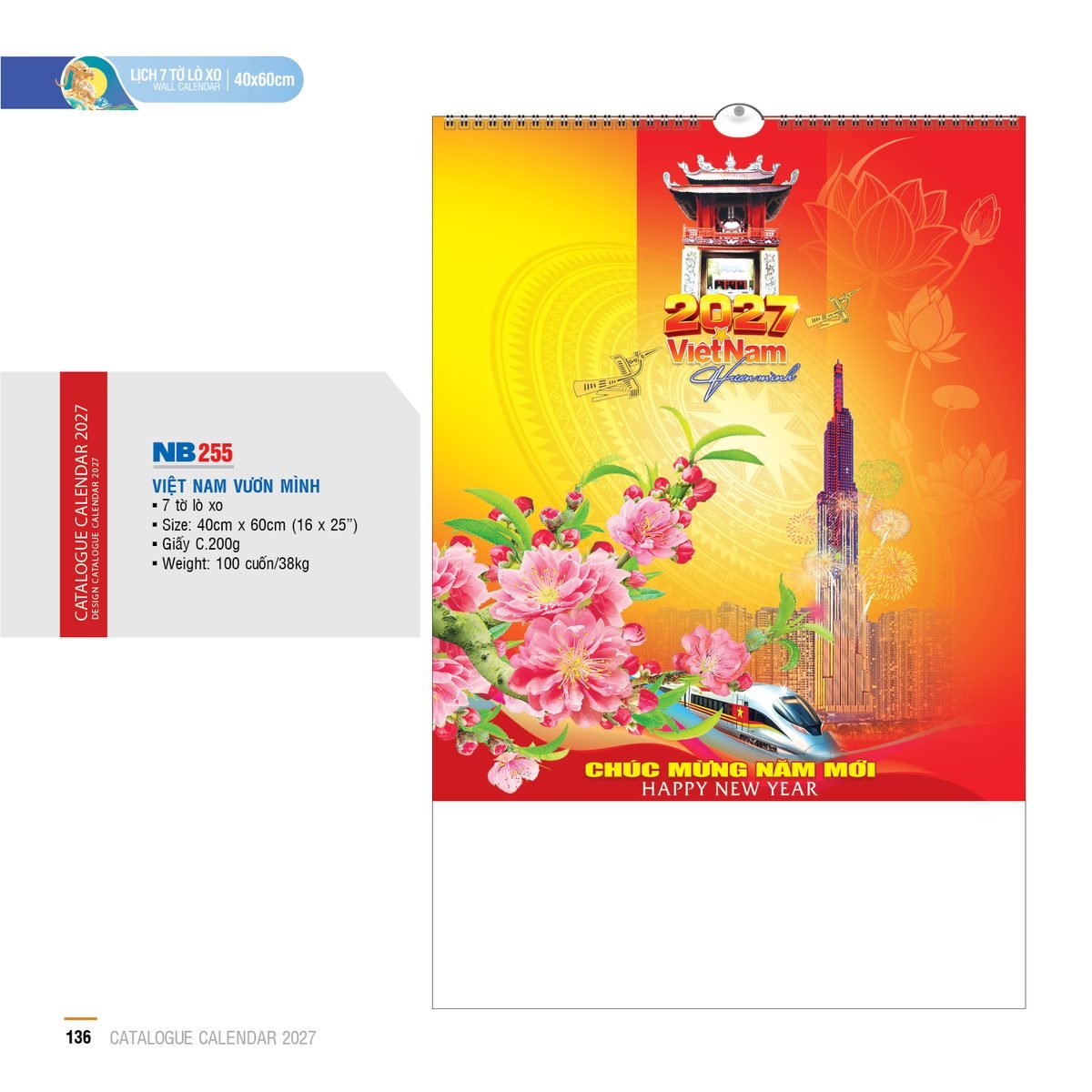 Lịch Treo Tường Lò Xo 2027 NB Mẫu NB255 (16 x 25 cm) Bộ Quà Tặng Doanh Nghiệp Thủy Tinh & Lịch Lịch Treo Tường Lò Xo 2027 NB Mẫu NB255 (16 x 25 cm) Bộ Quà Tặng Doanh Nghiệp Thủy Tinh & Lịch in logo doanh nghiệp quà tặng Tết tại Quà Tặng Thủy Tinh VN