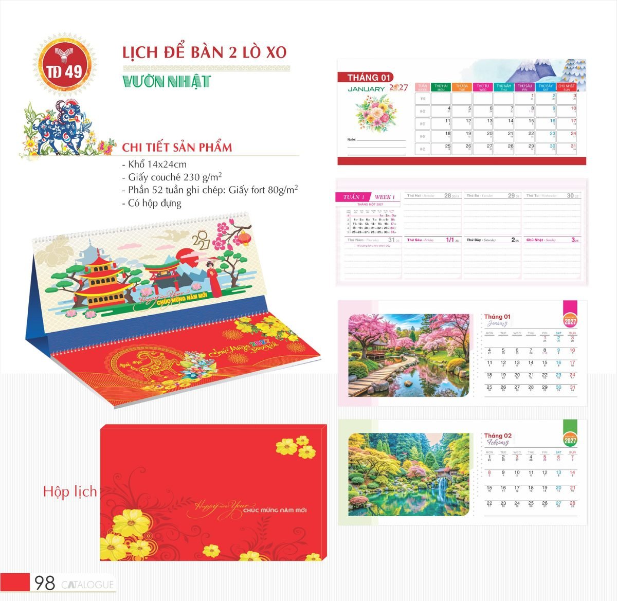 Lịch Để Bàn 2027 TD Mẫu TD49 (14 x 24cm) Bộ Quà Tặng Doanh Nghiệp Thủy Tinh & Lịch Lịch Để Bàn 2027 TD Mẫu TD49 (14 x 24cm) Bộ Quà Tặng Doanh Nghiệp Thủy Tinh & Lịch in logo doanh nghiệp quà tặng Tết tại Quà Tặng Thủy Tinh VN