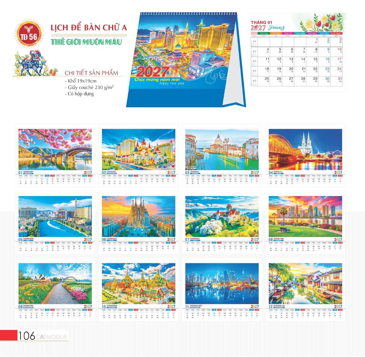 Lịch Bàn Chữ A 2027 TD Mẫu TD56 (19 x 19cm) Bộ Quà Tặng Doanh Nghiệp Thủy Tinh & Lịch Lịch Bàn Chữ A 2027 TD Mẫu TD56 (19 x 19cm) Bộ Quà Tặng Doanh Nghiệp Thủy Tinh & Lịch in logo doanh nghiệp quà tặng Tết tại Quà Tặng Thủy Tinh VN