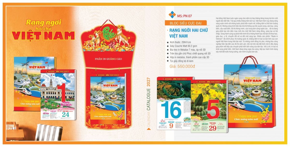 Lịch Bloc TPN 2027 TPNBLOC09 Bộ Quà Tặng Doanh Nghiệp Thủy Tinh & Lịch