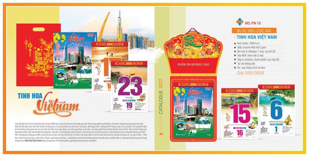 Lịch Bloc Tân Phương Nam 2027 TPNBLOC12 Bộ Quà Tặng Doanh Nghiệp Thủy Tinh & Lịch