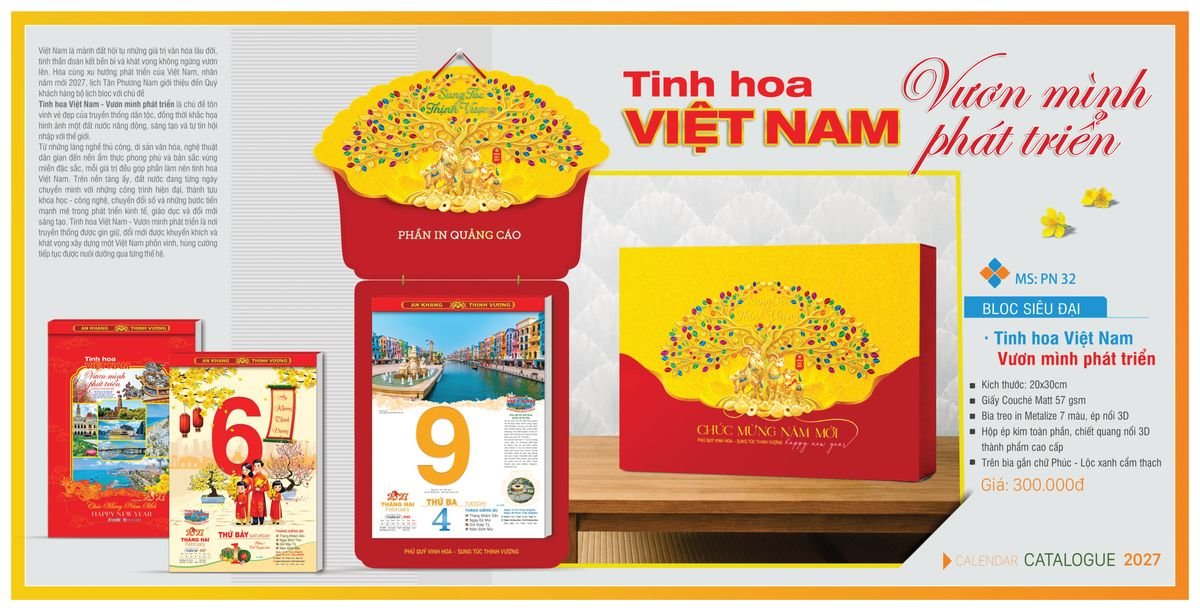 Lịch Bloc Tân Phương Nam 2027 TPNBLOC37 Bộ Quà Tặng Doanh Nghiệp Thủy Tinh & Lịch