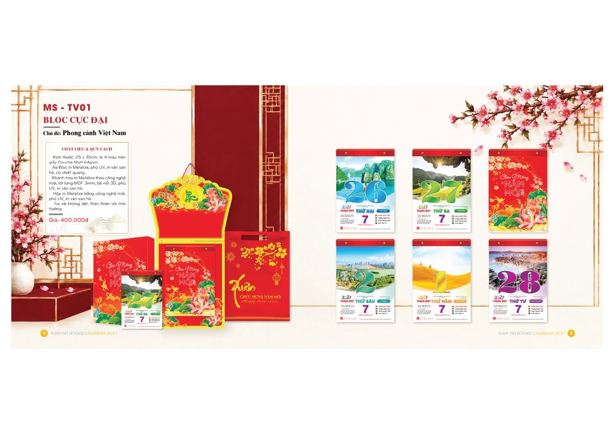 Lịch Bloc Cực Đại 2027 TV01 Bộ Quà Tặng Doanh Nghiệp Thủy Tinh & Lịch