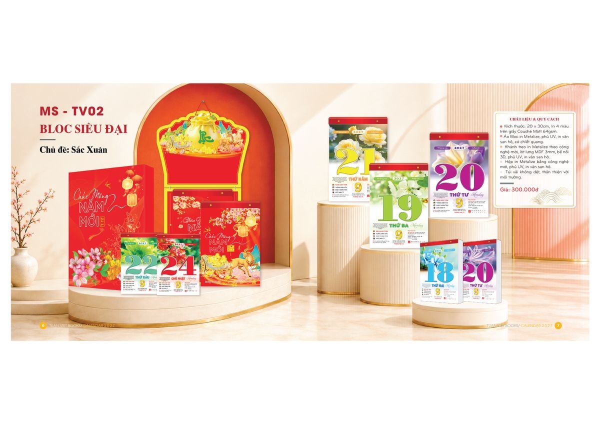 Lịch Bloc Cực Đại 2027 TV02 Bộ Quà Tặng Doanh Nghiệp Thủy Tinh & Lịch