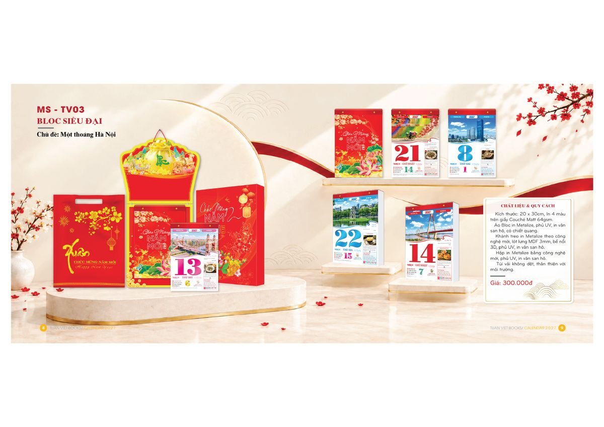 Lịch Bloc Cực Đại 2027 TV03 Bộ Quà Tặng Doanh Nghiệp Thủy Tinh & Lịch