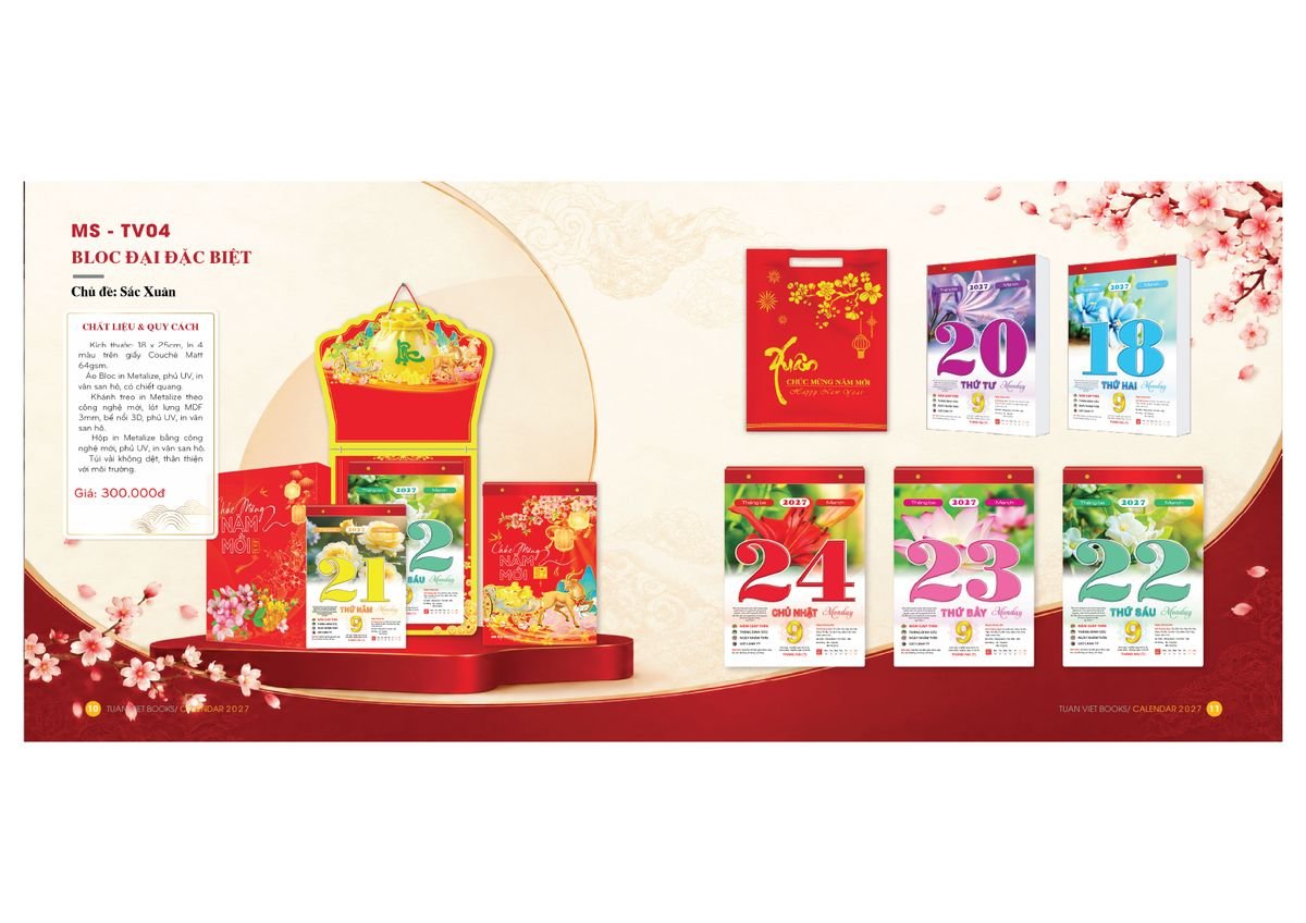 Lịch Bloc Cực Đại 2027 TV04 Bộ Quà Tặng Doanh Nghiệp Thủy Tinh & Lịch