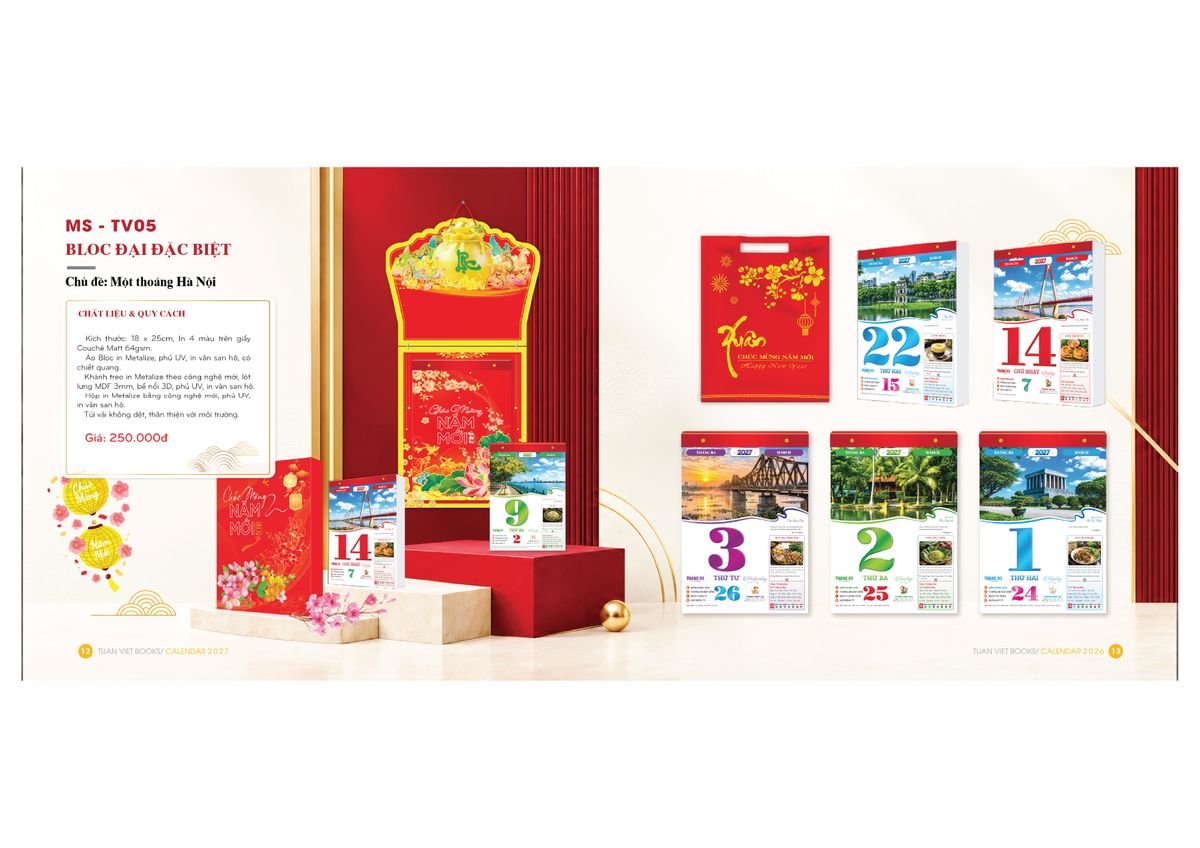 Lịch Bloc Cực Đại 2027 TV05 Bộ Quà Tặng Doanh Nghiệp Thủy Tinh & Lịch