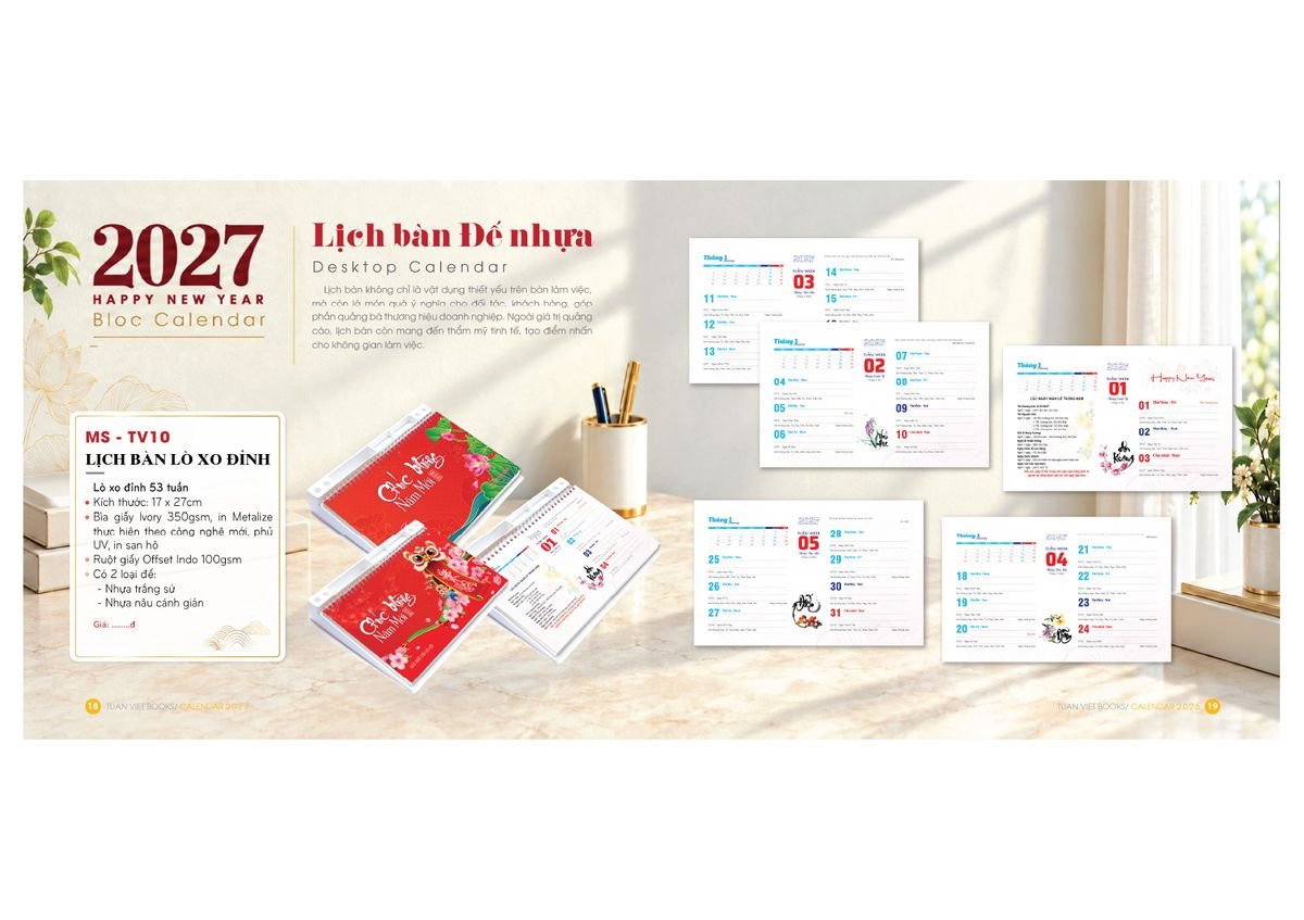 Lịch Bloc Cực Đại 2027 TV08 Bộ Quà Tặng Doanh Nghiệp Thủy Tinh & Lịch