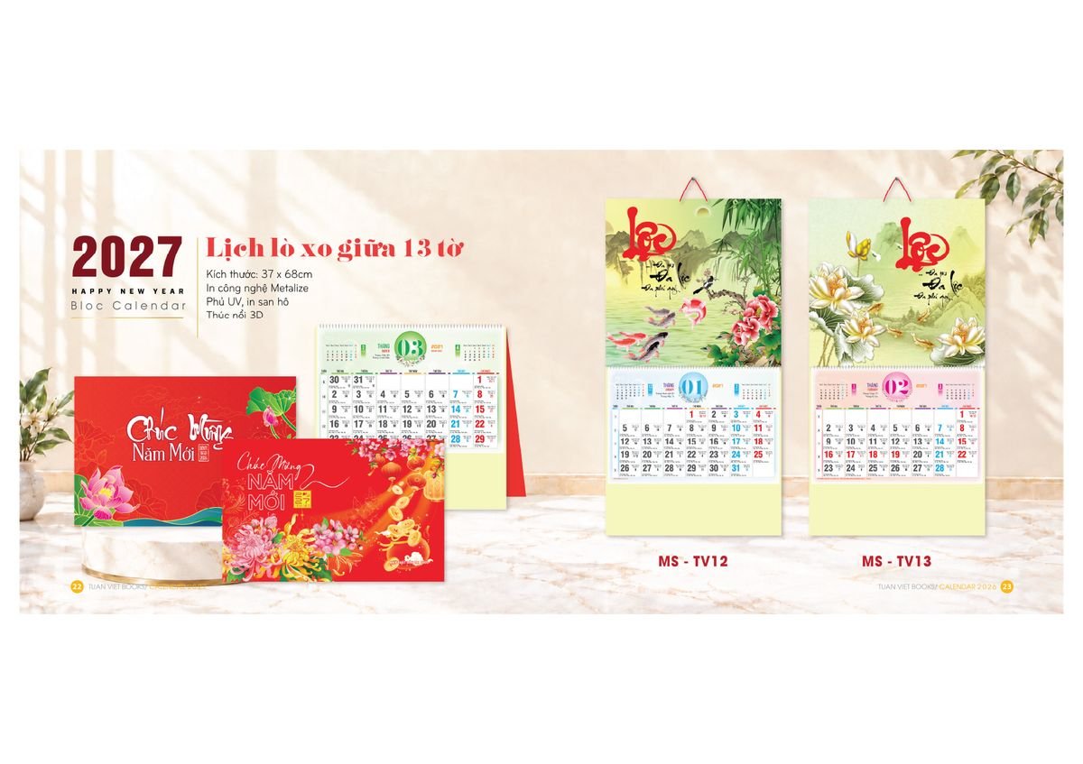 Lịch Bloc Cực Đại 2027 TV12 Bộ Quà Tặng Doanh Nghiệp Thủy Tinh & Lịch