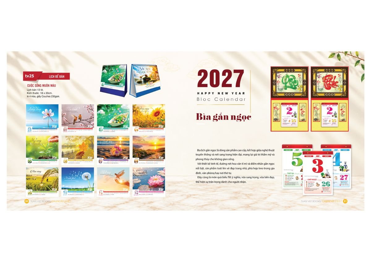 Lịch Bìa Treo Gắn Bloc 2027 Tuấn Việt TV16 Bộ Quà Tặng Doanh Nghiệp Thủy Tinh & Lịch