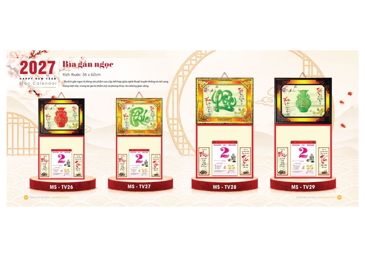 Lịch Bìa Treo Gắn Bloc 2027 Tuấn Việt TV18 Bộ Quà Tặng Doanh Nghiệp Thủy Tinh & Lịch